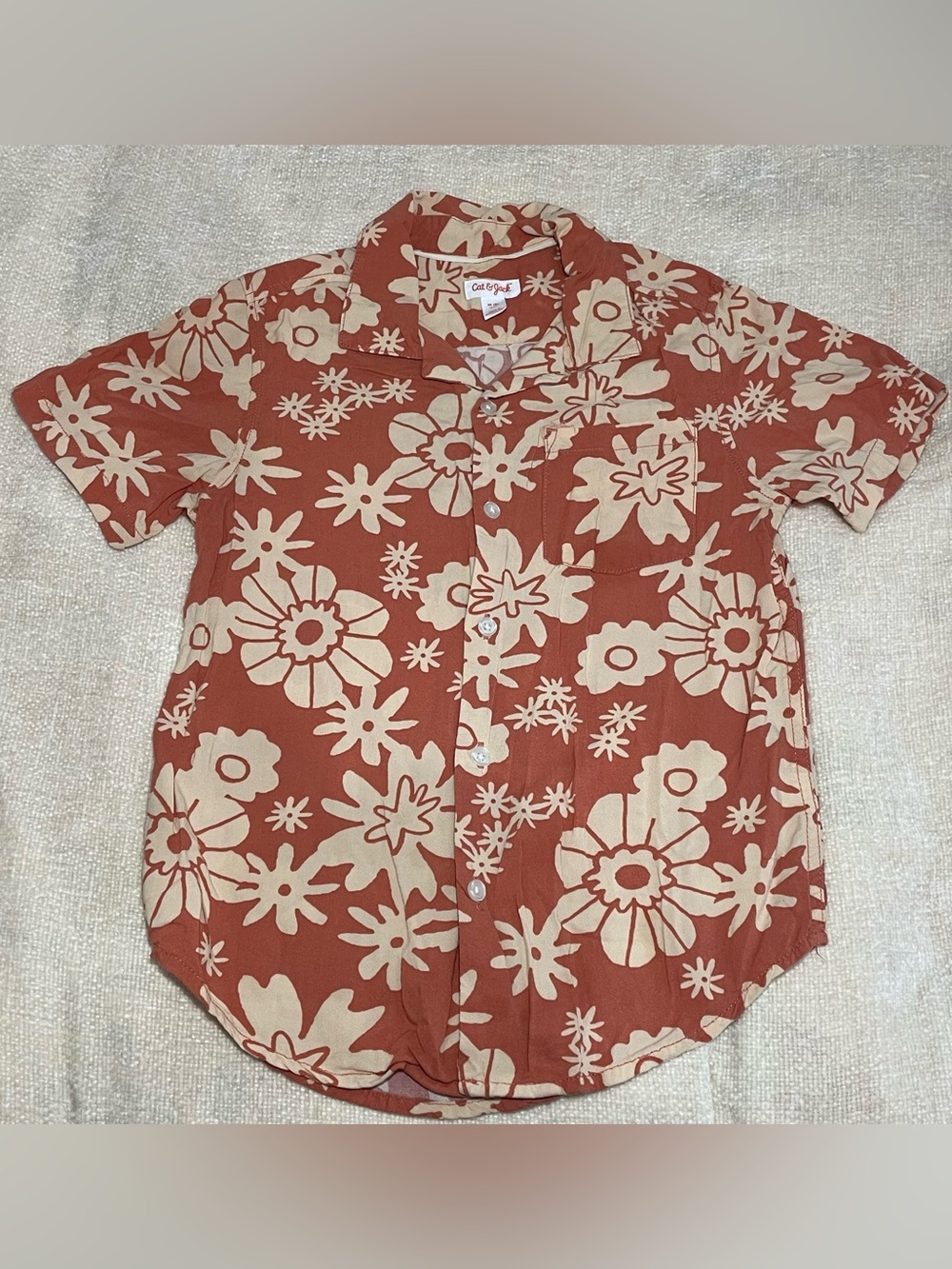 Cat & Jack Rust and Cream Floral Camp Shirt boys size 8